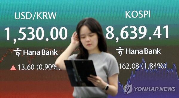 4일 코스피는 전장보다 162.08포인트(1.84%) 내린 8,639.41에 장을 마치며 지난달 28일 이후 처음으로 하락 마감했다.&nbsp; [사진=연합뉴스]