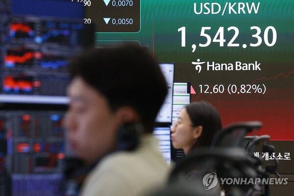 5일&nbsp; 코스피 지수는 전장보다 316.21포인트(3.66%) 하락한 8,323.20으로 출발했다. 원·달러 환율은 장중 1,540원을 넘는 등 오름세다. [사진=연합뉴스]