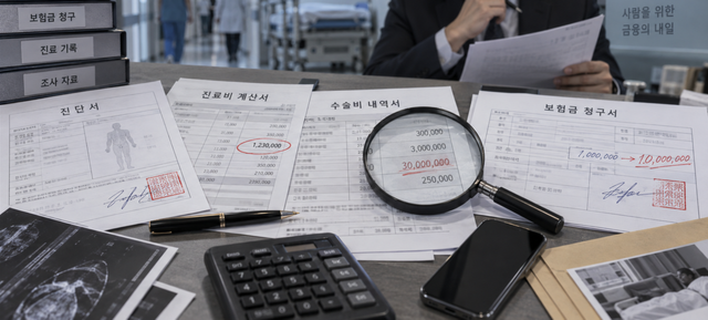 금융감독원이 발표한 2026년 상반기 보험사기 적발금액은 6200억원으로 최근 5년 상반기 기준 최대치를 기록했다. 특히 진단서 위·변조와 입원·수술비 과다청구 적발액은 1473억원으로 전년 동기 대비 37.2% 증가했다. [사진=AI생성 이미지]