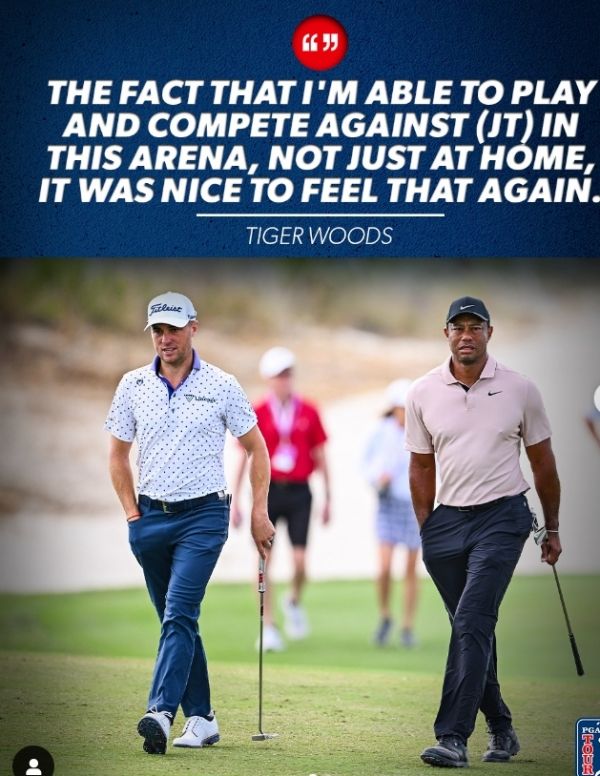 타이거 우즈와 저스틴 토마스(우측). 사진=PGA투어