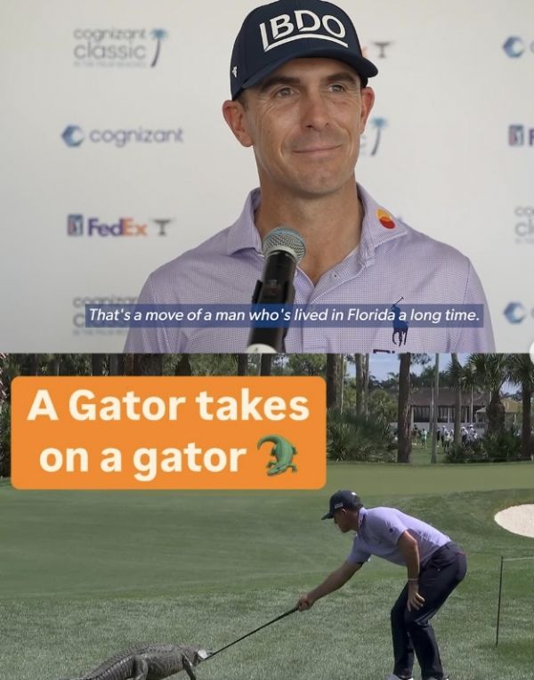 골프장에 나타난 악어와 이를 물속으로 쫓아낸 프로. 사진=PGA투어