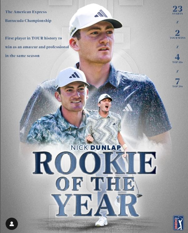 지난해 신인상을 받은 닉 던랩. 사진=PGA투어