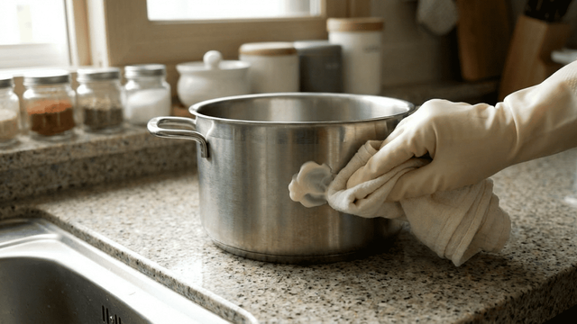 스테인리스 냄비를 마요네즈를 이용해 닦는 모습&nbsp;/ 기사 이해를 돕기 위한 AI 이미지