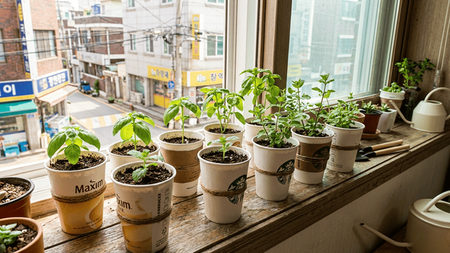 커피 컵 화분&nbsp;/ 기사 이해를 돕기 위한 AI 이미지