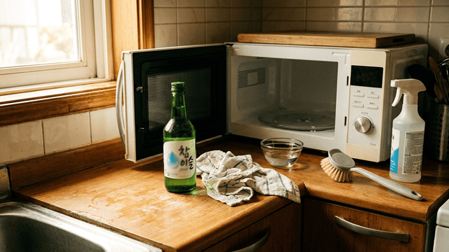 전자레인지를 소주로 닦는 모습 / 기사 이해를 돕기 위한 AI 이미지