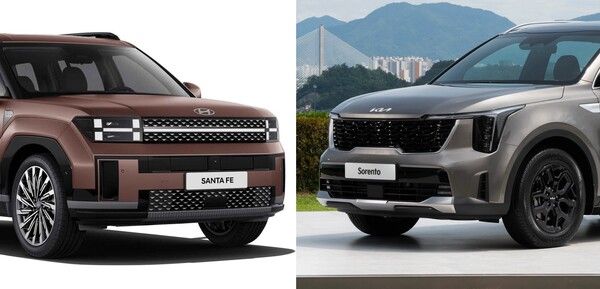 (왼쪽부터) 현대자동차 중형 스포츠유틸리티차량(SUV) '싼타페', 기아 중형 SUV '쏘렌토'. 사진=양사