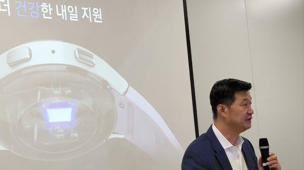 23일 열린 삼성 헬스 미디어 브리핑에서 혼 팍 삼성전자 MX사업부 디지털헬스팀장(상무)이 발표하고 있다. /사진=황재희 기자