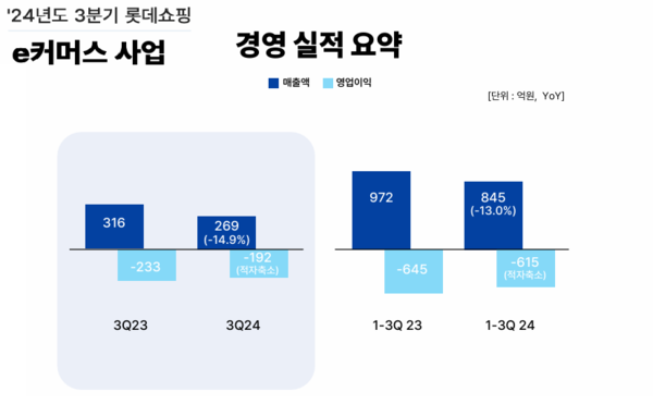 올해 3분기 롯데쇼핑 이커머스 사업 실적. /사진=롯데쇼핑 2024년 3분기 경영실적 PDF.