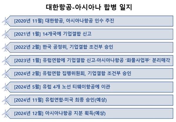 대한항공-아시아나항공 합병 일지. /그래픽=염재인 기자