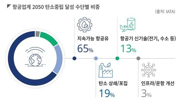 항공업계 2050 탄소중립 달성 수단별 비중. /자료=IATA
