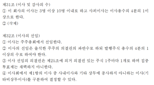 한미사이언스 정관. 이사회 선임은 보통결의다. / 출처=금융감독원 전자공시