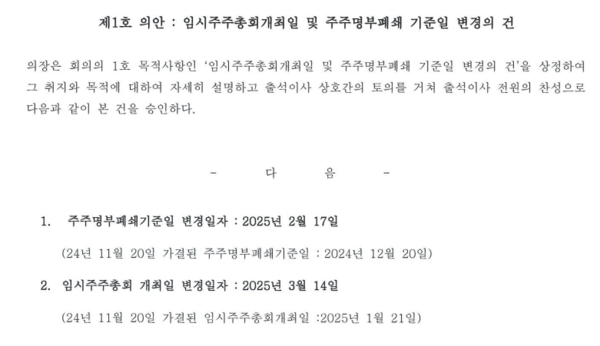 씨티씨바이오는 지난 12일 임시주주총회 개최일과 주주명부폐쇄 기준일을 변경했다. 당시 회의에는 이민구 전 씨티씨바이오 대표도 참석했다. / 출처=금융감독원 전자공시