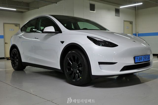 테슬라 중형 전기 스포츠 유틸리티 차(SUV) '모델 Y' 롱 레인지 듀얼 모터 트림. 돌고래, 또는 구형 포르쉐를 닮은 디자인이 특징이다. /사진=김현일 기자