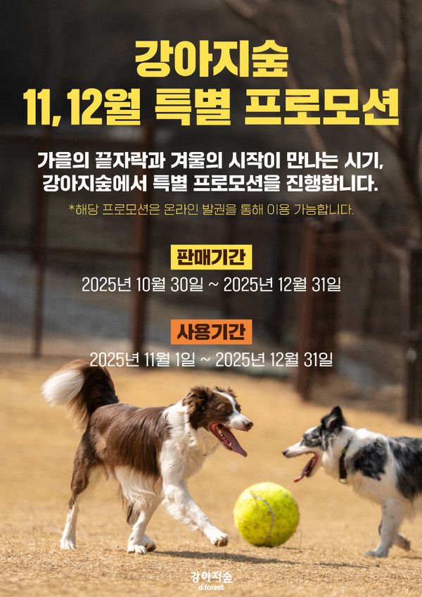 강아지숲 11·12월 특별 프로모션 안내 포스터./사진=강아지숲
