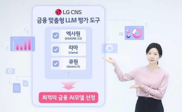 LG CNS 직원이 '금융 맞춤형 LLM 평가도구'를 소개하고 있다./사진=LG CNS