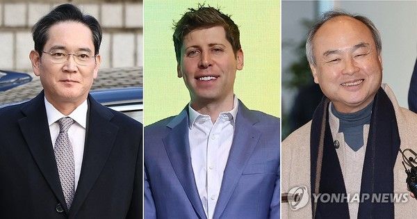 이재용 삼성전자 회장과 지난 4일 'AI 회동'을 펼친 샘 올트먼 오픈AI CEO, 손정의 소프트뱅크그룹 회장 / 사진=연합뉴스&nbsp;