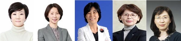 (왼쪽부터) 최지현 삼진제약 대표,&nbsp;김경아 삼성바이오에피스 대표,&nbsp;서지희&nbsp;SK바이오팜 의장,&nbsp;함은경&nbsp;JW중외제약 대표,&nbsp;김연태&nbsp;HLB생명과학 대표 /사진 =각사