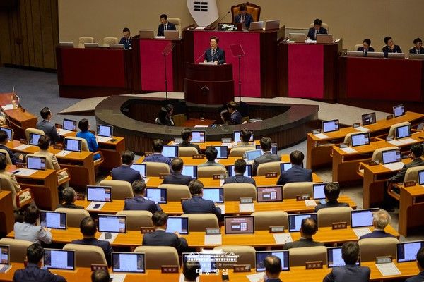 이재명 대통령이 지난 6월 26일 국회를 찾아 취임 이후 첫 시정연설을 하고 있다. 사진=대통령실