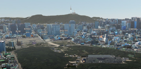 종묘(정전)이 바라보는 방향(남산 중턱). /사진=세운 재개발 토지주 제공