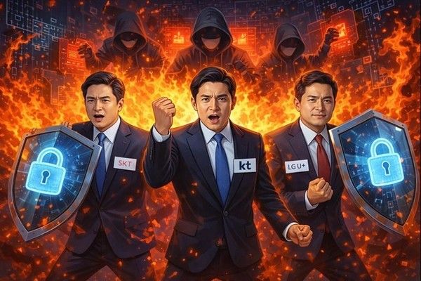 지난해 SK텔레콤(SKT)·KT·LG유플러스 등 이동통신 3사는 잇따른 해킹과 정보 유출 사고로 '보안 참사'라는 최대 위기를 겪고 있다. /사진=챗GPT 생성 이미지