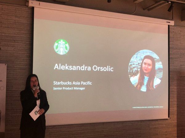 스타벅스 아시아태평양 지역 상품전략 담당 알렉산드라 오르솔릭 시니어 프로덕트 매니저가 '에어로카노'의 출시 배경을 설명하고 있다. /사진=김현정 기자