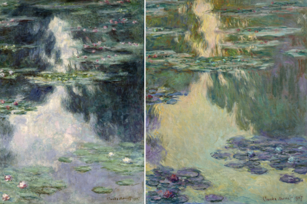 노원아트뮤지엄에 전시 중인 모네의 수련 연작(왼쪽)과 크리스티 홈페이지에 게시된 작품 / 사진=이앤에이파트너스