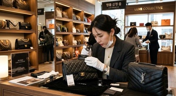 리셀러가 명품백을 감정하고 있는 모습을 AI를 활용해 생성된 이미지입니다. /사진=나노바나나