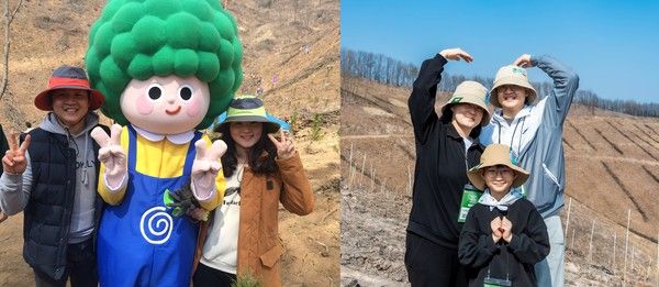 2015 신혼부부 나무심기에 참가했던 부부가 11년 후인 2026년 자녀와 함께 참가해 세대와 미래를 잇는 신혼부부 나무심기의 의미를 되새겼다. /사진=유한킴벌리