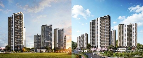 밀양 수자인 더퍼스트 1단지(왼쪽),2단지 투시도. /사진=BS한양