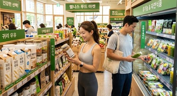 웰니스 식품을 고르는 소비자의 모습을 생성형 AI로 제작한 이미지.