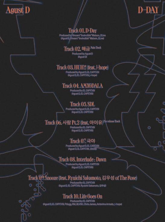 슈가가 Agust D로 발매하는 솔로 앨범 ‘D-DAY’의 트랙리스트/ 빅히트&nbsp;