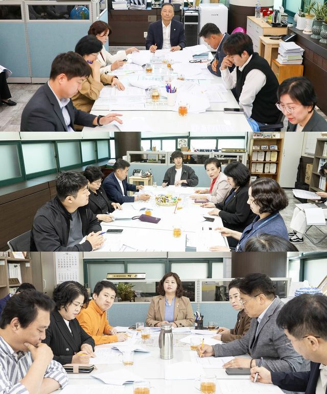 안산시의회 기획행정위원회와 문화복지위원회, 도시환경위원회가 지난 2일 안산시 집행부와 간담회를 가졌다. 사진 위부터 차례대로 기획행정위원회와 문화복지위원회, 도시환경위원회의 간담회 모습.