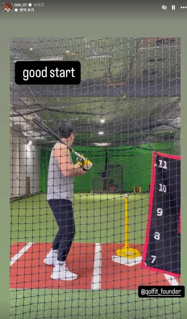 김하성이 어깨 수술 이후 처음으로 타격 훈련에 나섰다. (김하성 SNS 캡처)