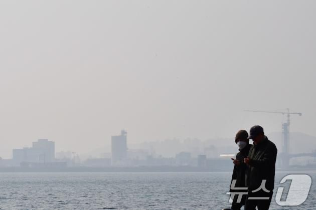 21일 오전 경북 포항시 전역이 희뿌연 미세먼지에 뒤덮여 있다. 이날 오후 1시 현재 포항지역 미세먼지 농도는 119㎍/㎥로 나쁨 수준이다.2025.1.21/뉴스1 ⓒ News1 최창호 기자
