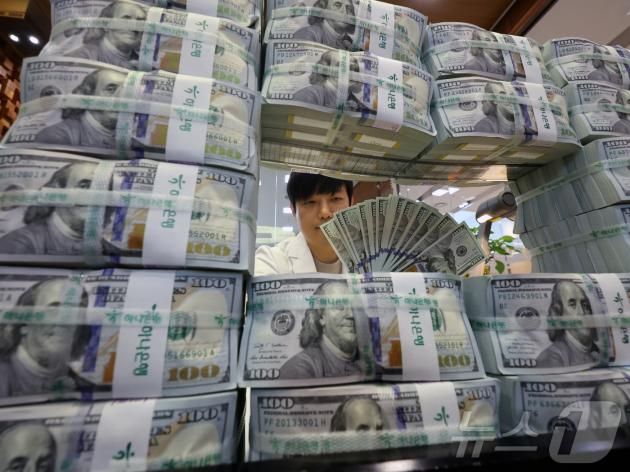 서울 중구 하나은행 위변조대응센터에서 은행 관계자가 달러화를 정리하고 있다. ⓒ News1 황기선 기자