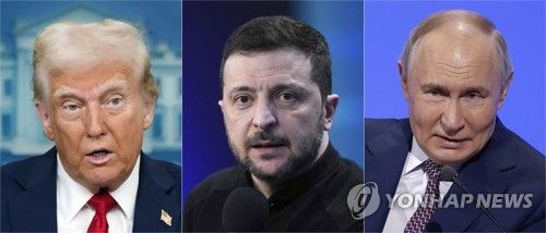 트럼프 미국 대통령(왼쪽부터), 젤렌스키 우크라이나 대통령, 푸틴 러시아 대통령. [AP 연합뉴스 자료사진. 재판매 및 DB금지]