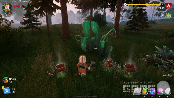 나무도끼로 내리치면 나무가 쏟아진다. ​레고 포트나이트 /게임와이 촬영​