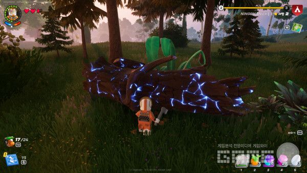 나무도끼로 내리치면 나무가 쏟아진다. ​레고 포트나이트 /게임와이 촬영​