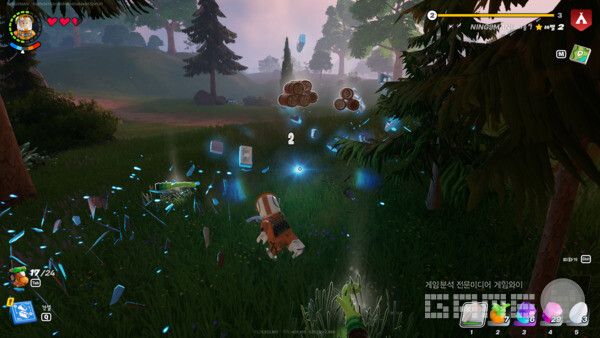 나무도끼로 내리치면 나무가 쏟아진다. ​레고 포트나이트 /게임와이 촬영​