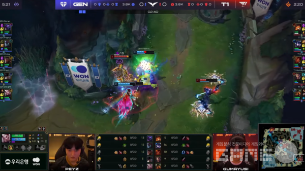 3세트 바텀은 1레벨부터 적극적으로 교전이 시작됐고, 피넛의 마오카이가 페이즈에게 2킬을 선사했다&nbsp;/ 출처 LCK 공식 유튜브