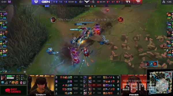 쵸비가 페이커를 사이드에서 솔로킬 내며 흐름을 다시금 가져왔다&nbsp;/ 출처 LCK 공식 유튜브