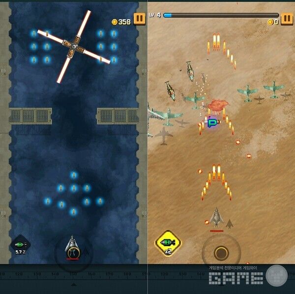 &nbsp;‘스트라이커즈1945 RE’, 일일 미션(좌)과 도전모드(우) /컴투스