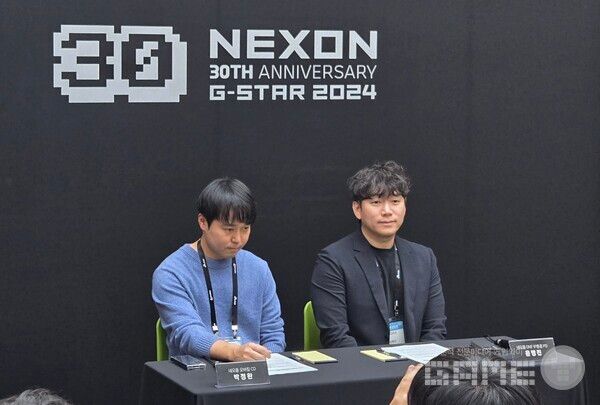 (왼쪽부터) 박정완 크리에이티브 디렉터, 윤명진 네오플 대표이사 / 게임와이 촬영