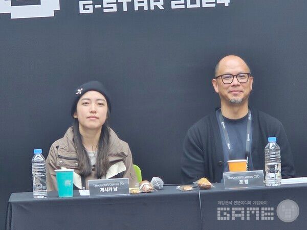 게임 총괄 피디를 맡고 있는 제시카 남과 라이엇게임즈와 번지에서 총괄 피디를 맡은 조텅 대표 /게임와이 촬영