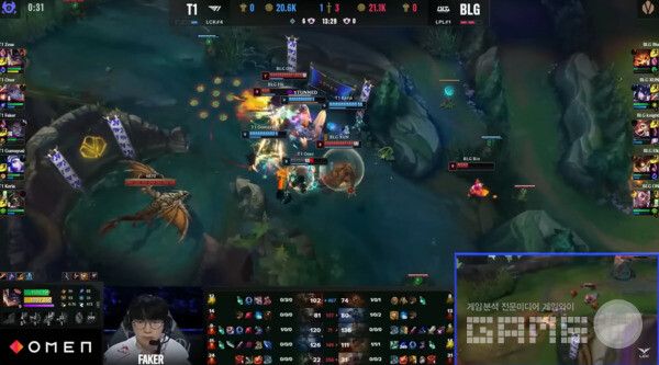 용 앞에서 T1은 완벽한 서커스 한타를 보여주며 큰 이득을 얻어냈다&nbsp;/ 출처 LCK 유튜브