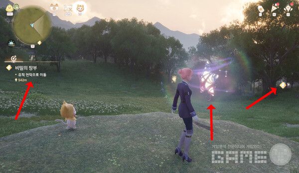 ▲유적 언덕으로 이동하는 길에 자전거를 세워두고 상상의 별 획득. 인피니티 니키 /게임와이 촬영