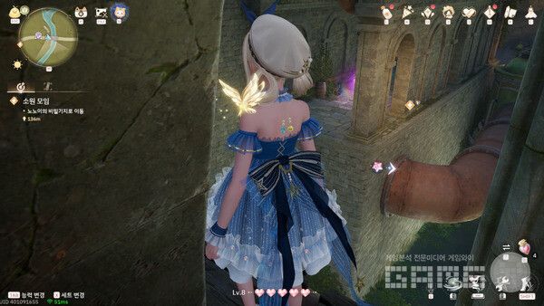 ▲행운의 우물 워프로 왔는데 여기가 아니다. 아무튼 워프 지점 바로 위에 이렇게 새로운 지역으로 갈 수 있는 길이 있다. 바로 아래는 상상의 별이 있다. 계단을 통해 올라가 보자.&nbsp;인피니티 니키 /게임와이 촬영