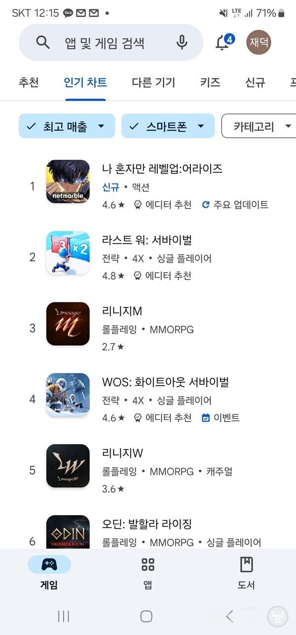 16일자 구글 매출 및 인기 순위