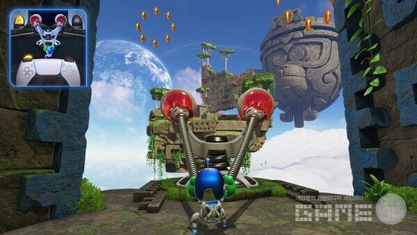 두 팔을 앞으로 쭉. 아스트로봇 /게임와이 촬영