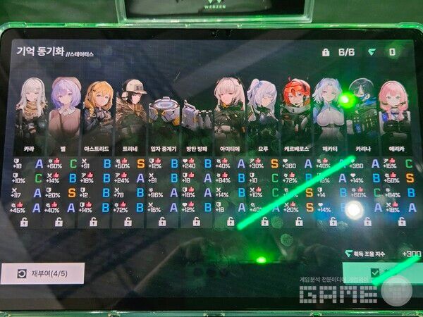 전투후에는 이런식으로 캐릭터들의 스탯 등급이 나오며, 재부여를 통해 전체적으로 변경할 수 있다 / 게임와이 촬영